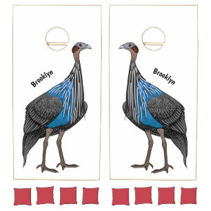 Vulturine guineafowl bird cartoon illustration cornhole set