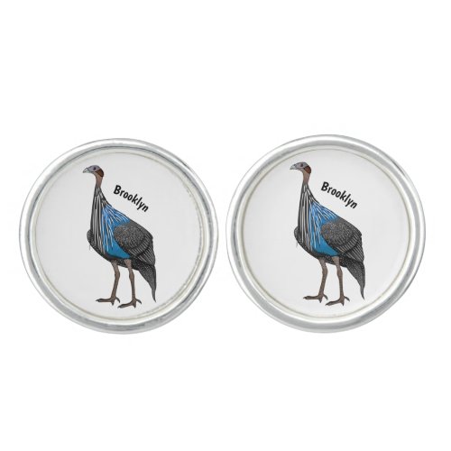 Vulturine guineafowl bird cartoon illustration  cufflinks