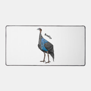 Vulturine guineafowl bird cartoon illustration desk mat