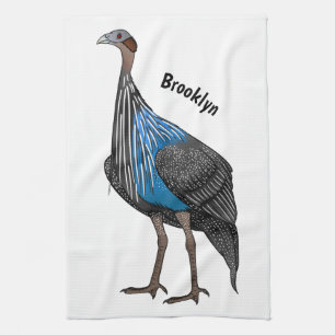 Vulturine guineafowl bird cartoon illustration kitchen towel
