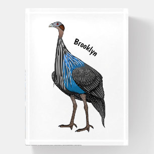Vulturine guineafowl bird cartoon illustration paperweight