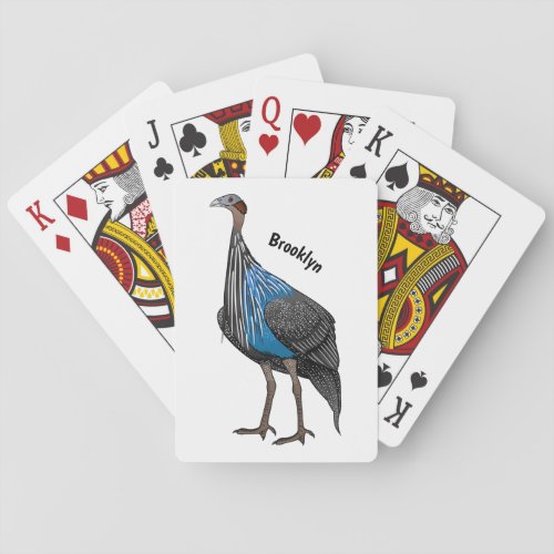 Vulturine guineafowl bird cartoon illustration  poker cards