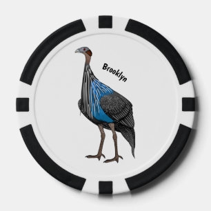 Vulturine guineafowl bird cartoon illustration poker chips