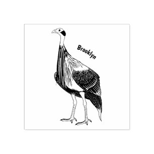 Vulturine guineafowl bird cartoon illustration rubber stamp