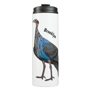 Vulturine guineafowl bird cartoon illustration thermal tumbler