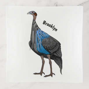 Vulturine guineafowl bird cartoon illustration trinket tray