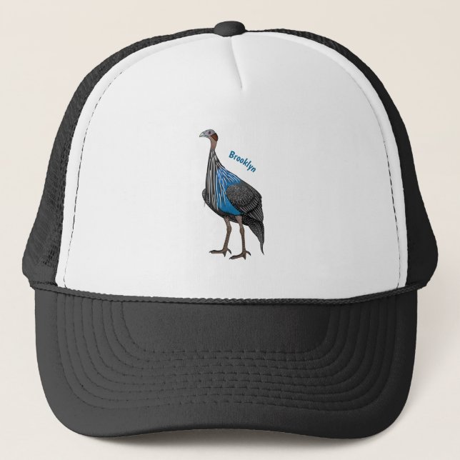 Vulturine guineafowl bird cartoon illustration trucker hat (Front)
