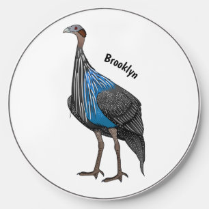 Vulturine guineafowl bird cartoon illustration wireless charger