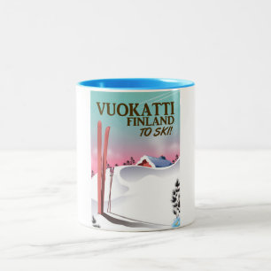 Vuokatti Finland ski poster Two-Tone Coffee Mug