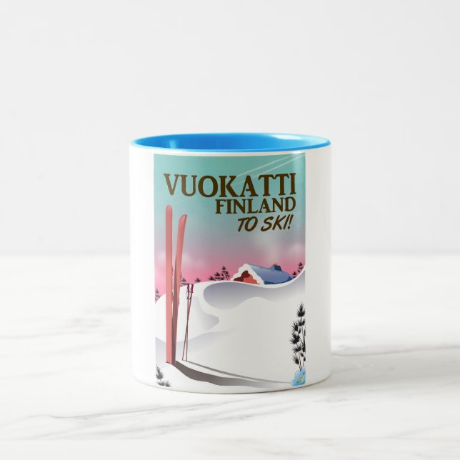 Vuokatti Finland ski poster Two-Tone Coffee Mug (Center)