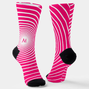 Vustom Letter White Striped Pink Socks Your Colors