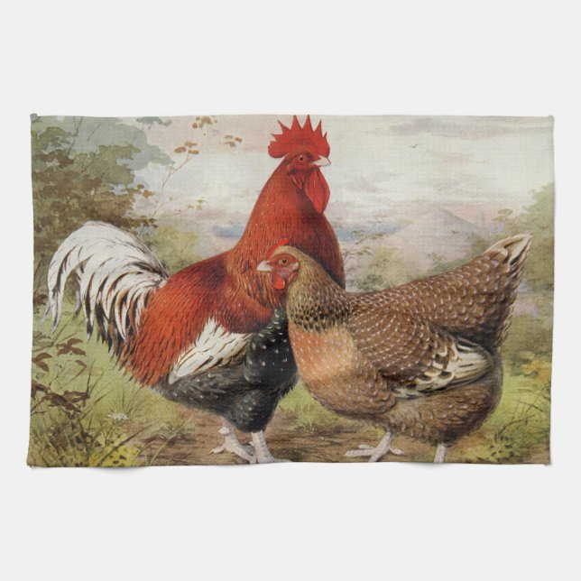 Vute Country farmhouse rooster hen kitchen towel (Horizontal)