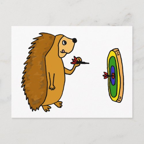 VV_ Funny Hedgehog Throwing Darts Cartoon Postcard