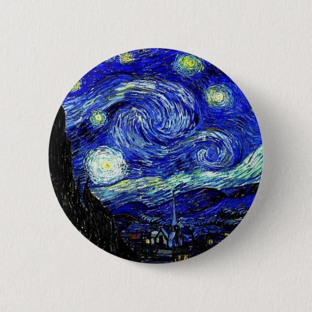vVan Gogh Starry Night Fine Art Pinback Button (Front)