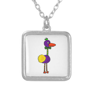 VW-Colorful Funny Dodo Bird Cartoon Silver Plated Necklace