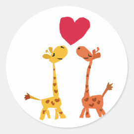 VW- Funny Giraffe Love Cartoon Classic Round Sticker