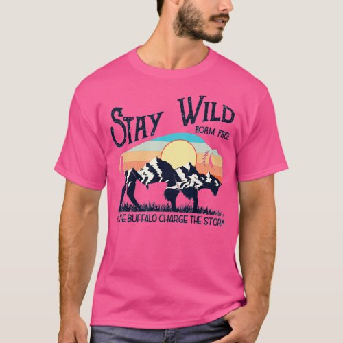 W4Mx Retro Stay Wild Roam Free The Buffalo Charge  T_Shirt