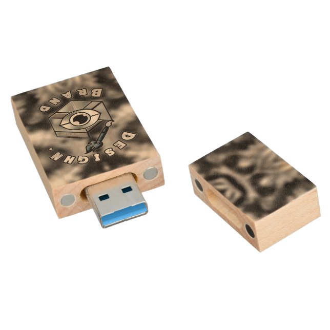 W4VE • DESIGHN. | "Logo v2" • Wood Flash Drive (Angled)