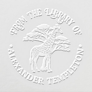 W.2 Spotted Giraffe by Tree Library Book Name Embosser