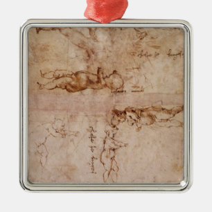 W.4v Page of sketches of babies or cherubs Metal Ornament