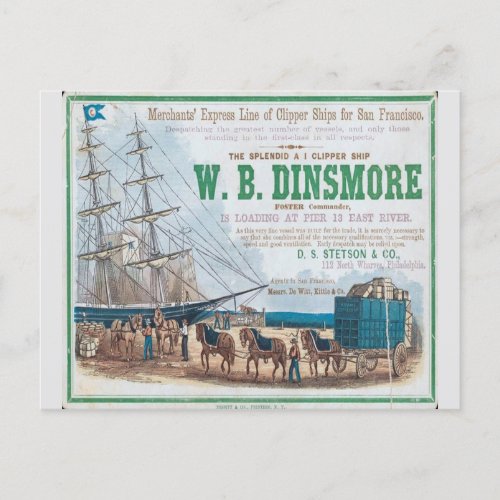 W B Dinsmore Clipper Sailing ship Postcard