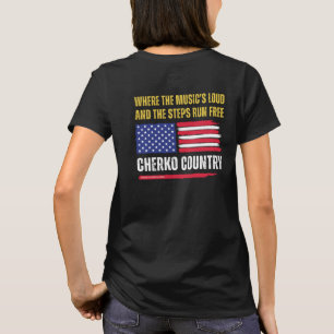(W-Black) US Flag / Music's Loud & Steps Run Free T-Shirt