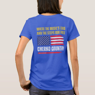 (W-Blue) US Flag / Music's Loud & Steps Run Free  T-Shirt