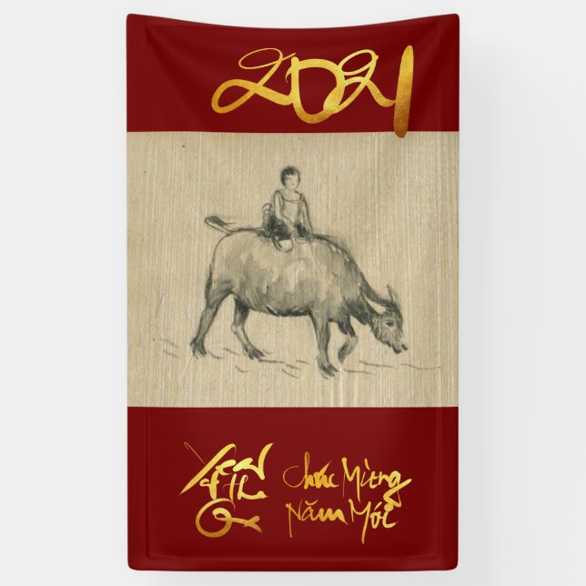 W Buffalo Child Chinese Ox Year 2021 Vertical B Banner (Vertical)
