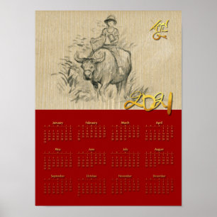 W Buffalo Kid Chinese Ox Year 2021 Calendar P Poster