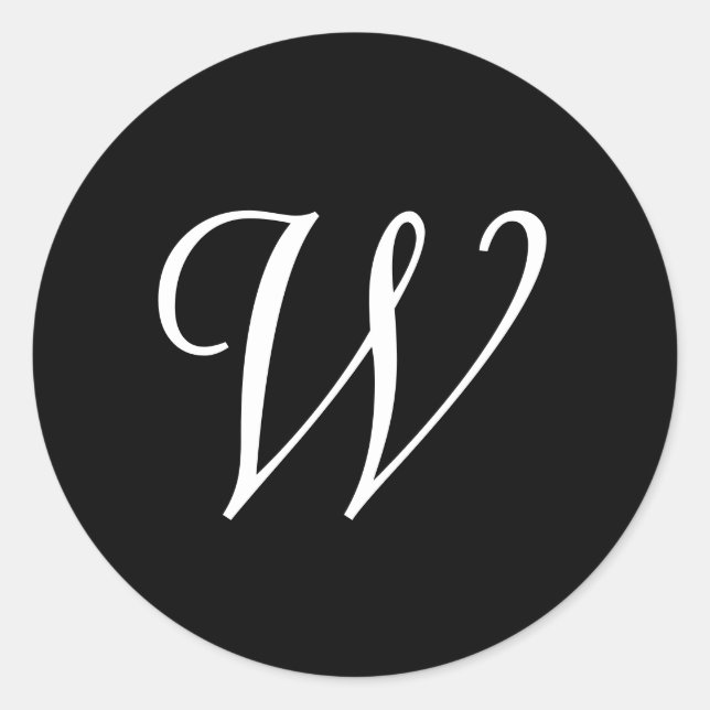 W Cursive Wedding Monogram Black White Stickers (Front)