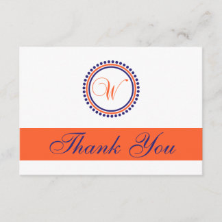 W Dot Circle Monogam Thank You (Orange/Navy Blue) Card