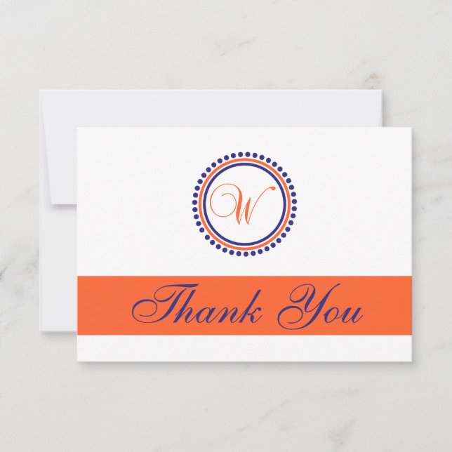 W Dot Circle Monogam Thank You (Orange/Navy Blue) Card (Front)