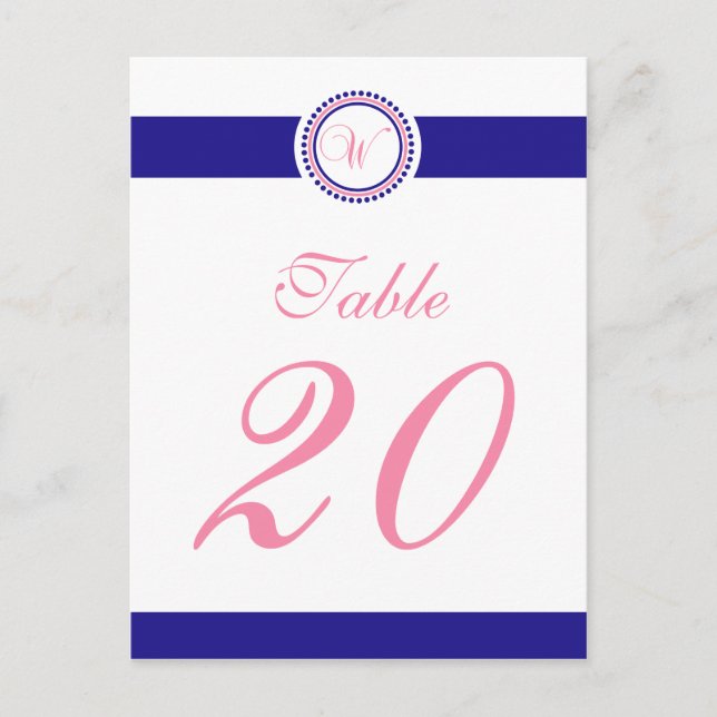 W Dot Circle Monogram Table Number (Pink / Blue) (Front)