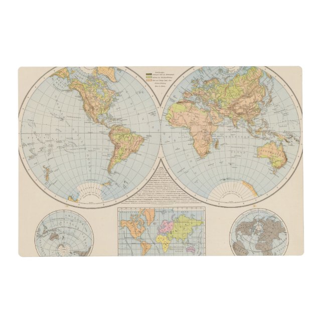 W, E Halbkugel World Map Placemat (Front)