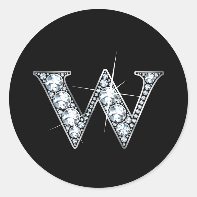 W Faux-"Diamond Bling" Classic Round Sticker (Front)