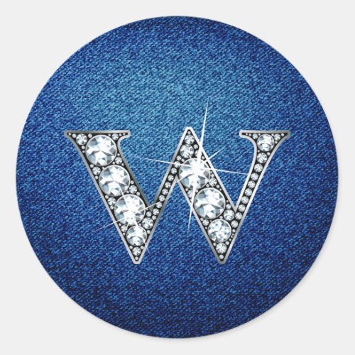 W Faux_Diamond Bling on Denim Classic Round Sticker