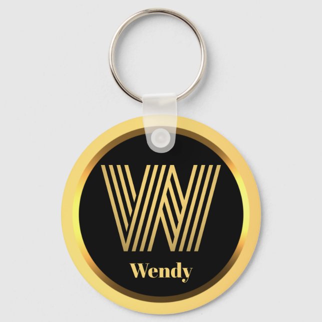 W Gold Monogrammed Letter Personalised Keychain (Front)