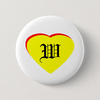 "W" Heart Yellow Red Wedding Invitation The MUSEUM Button