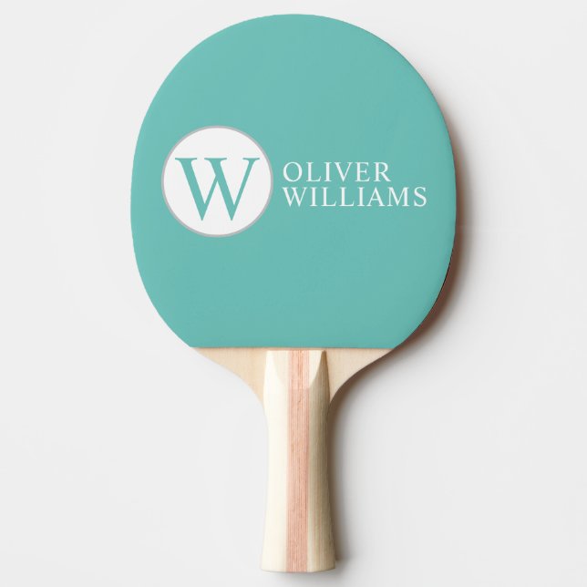 W Initial (editable) Circle Monogram Teal Ping Pong Paddle (Front)