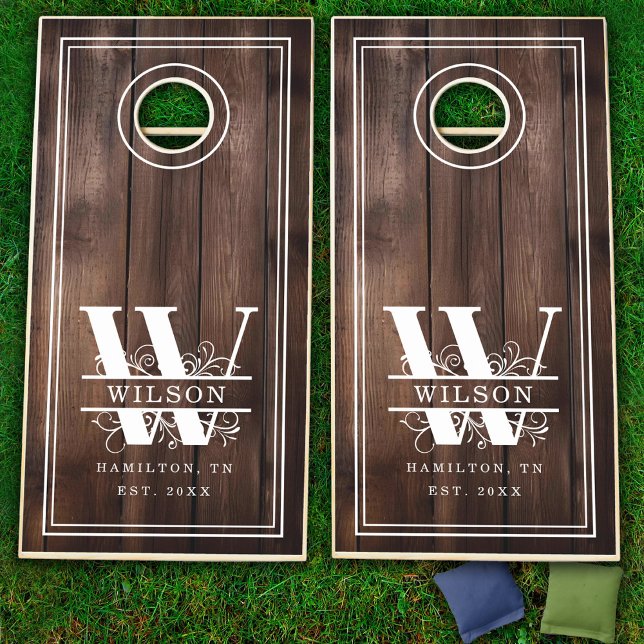 W Initial Monogram Family Name Rustic Wood Cornhole Set (W Initial Monogram Family Name Rustic Wood Cornhole Set)
