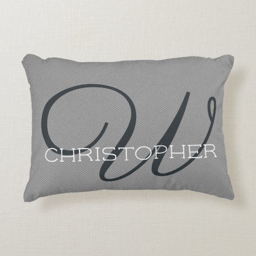 W Initial Personalized Name Black White Gray Accent Pillow