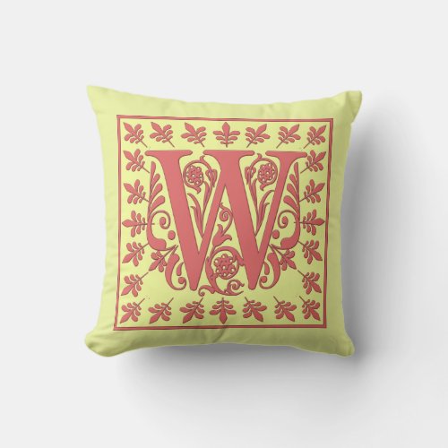 W INITIAL PILLOW _ Pink W on YELLOW Background