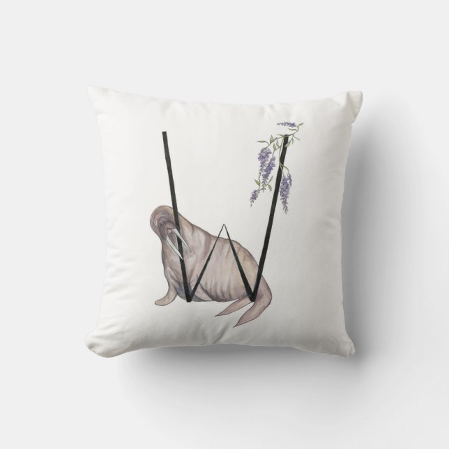 W is for Walrus and Wisteria! Throw Pillow (Front)
