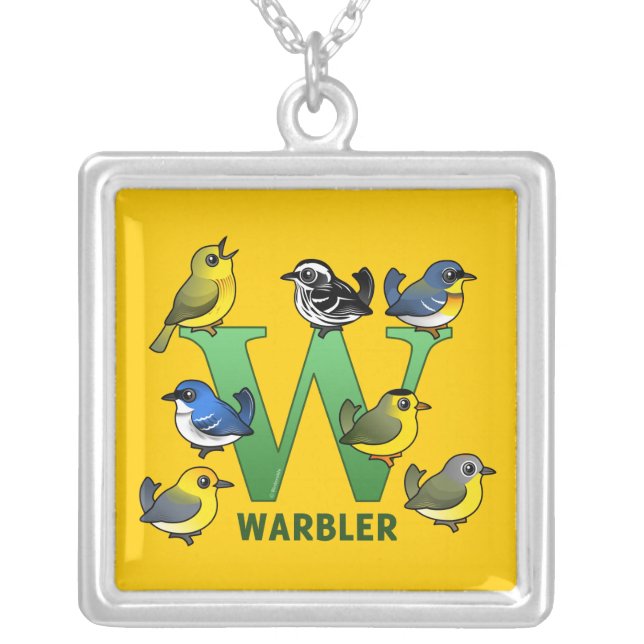W is for Warbler Silver Plated Necklace (Front)