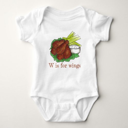 W is for Wings BBQ Buffalo Chicken Wing Alphabet Baby Bodysuit