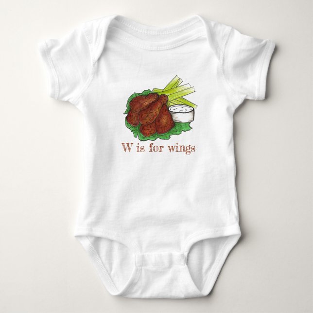 W is for Wings BBQ Buffalo Chicken Wing Alphabet Baby Bodysuit (Front)