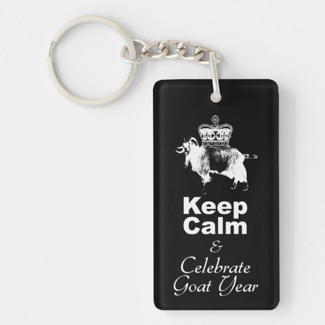 W Keep Calm Celebrate Goat Year Monogram 2sided KC Keychain (Front)