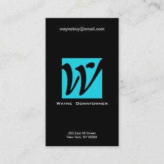 W Letter Alphabet Business Card Blue Black
