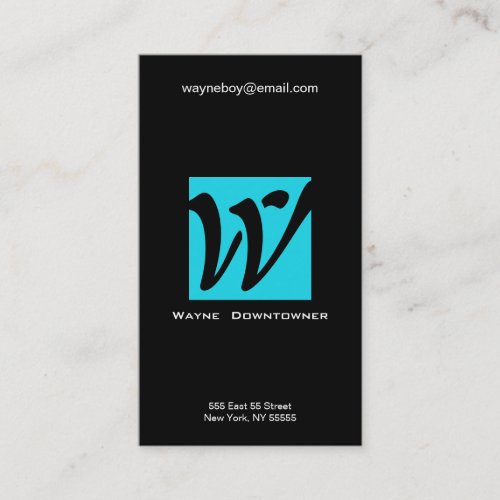 W Letter Alphabet Business Card Blue Black