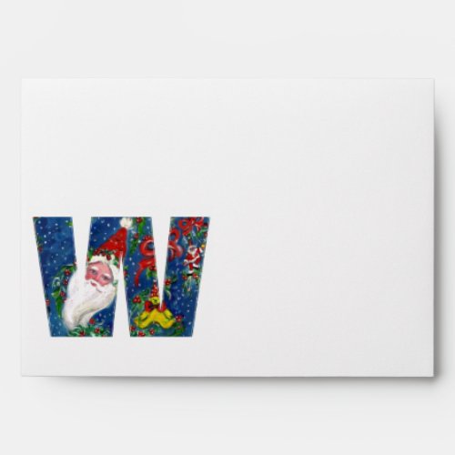 W LETTER  SANTA CLAUS WITH RED RIBBON MONOGRAM ENVELOPE